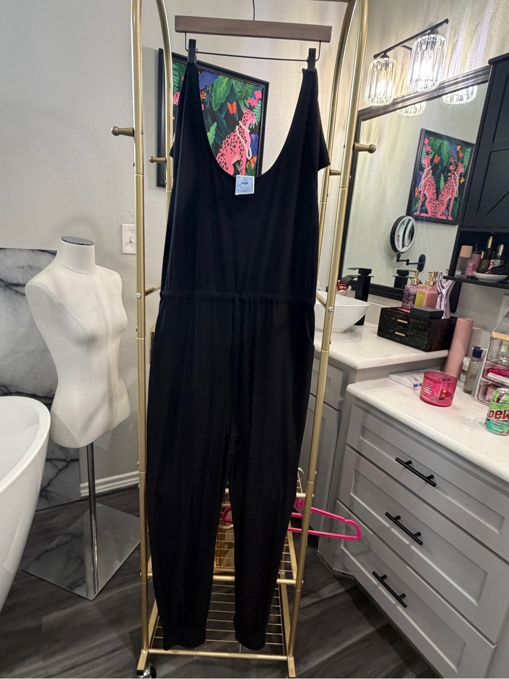 Derek Heart Black Sleeveless Scoop-Neck Drawstring Jumpsuit